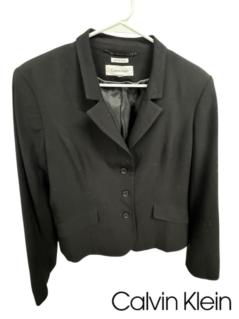 Calvin Klein Black Women's Cropped Three-Button Blazer